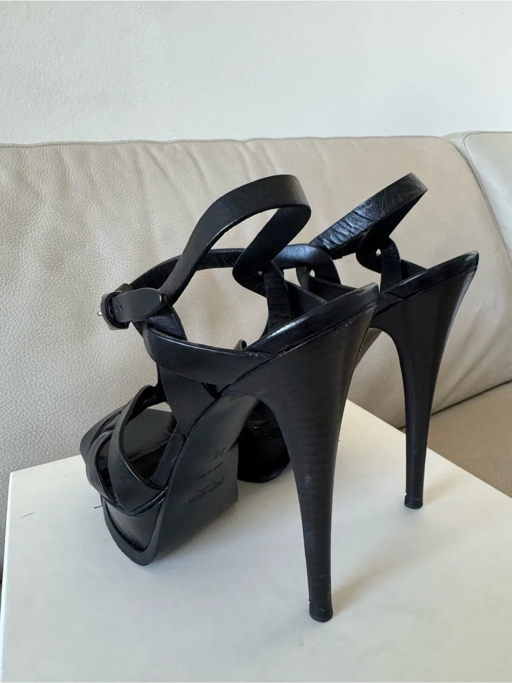 Saint Laurent Tribute Leather T-Strap Platform Sandals | YSL - Picture 9 of 16